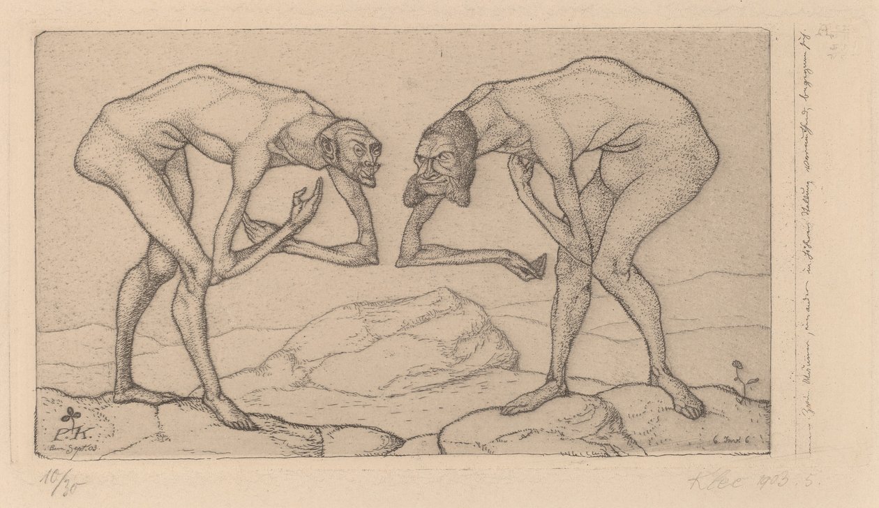 To mænd, der tror, ​​at hinanden er i en højere rang, mødes (To mænd mødes, hver tror, ​​at den anden er af højere rang af Paul Klee