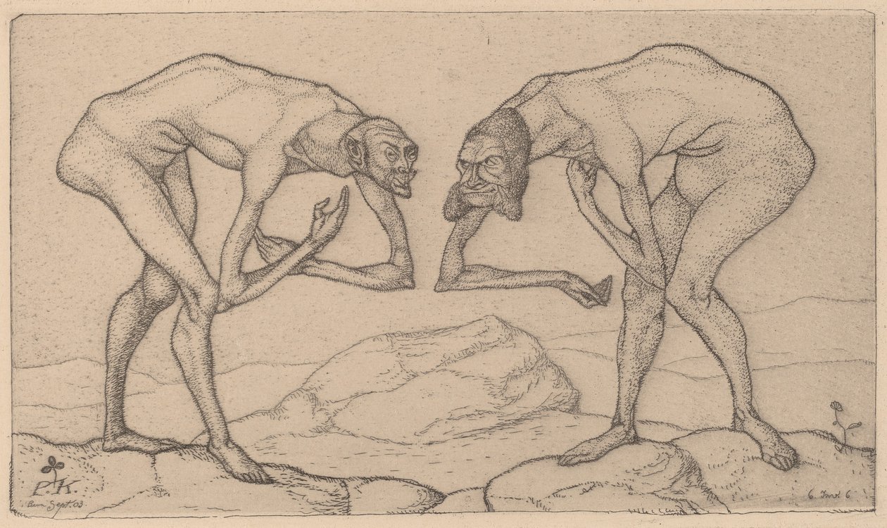 To mænd, der antager, at hinanden er i en højere position, møder Two Men Meet..., 1903. af Paul Klee