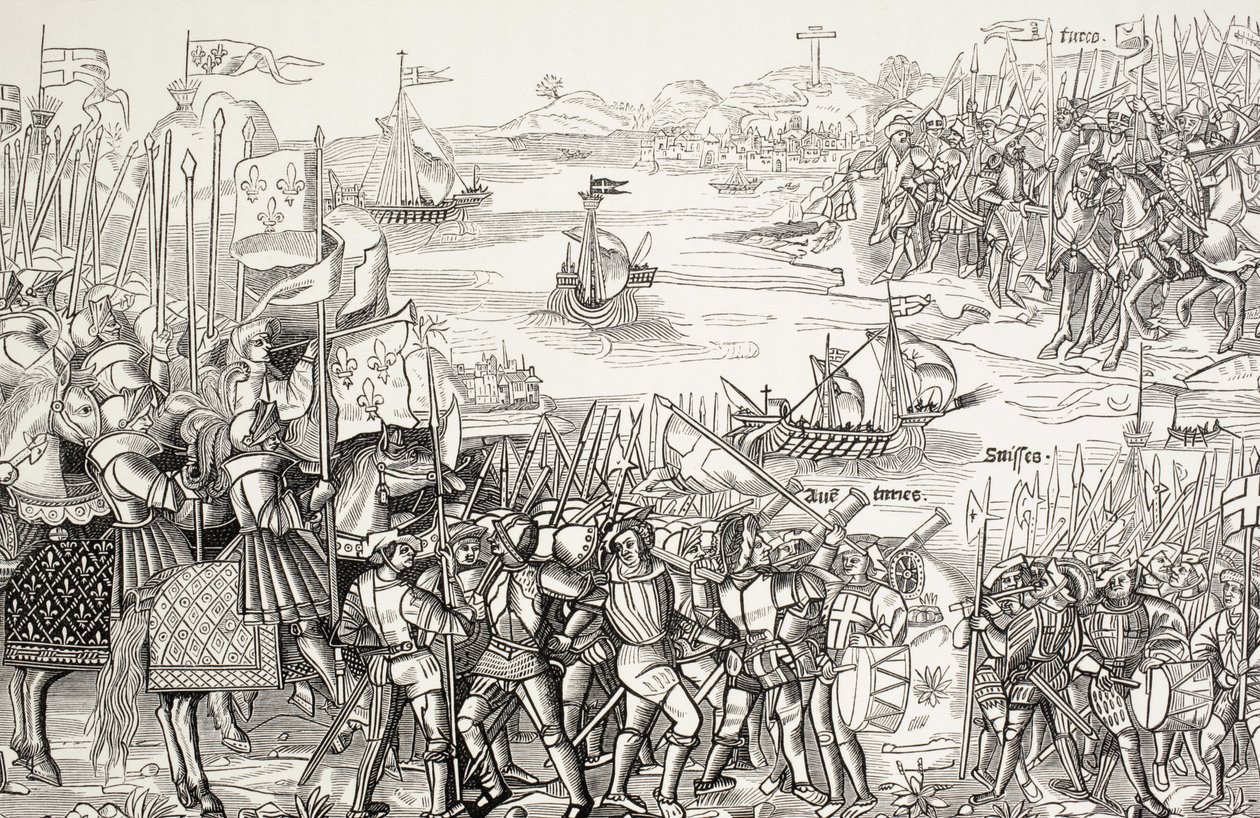 Korsfarere går i land ved Damietta i Egypten i 1249 under det syvende korstog. af Paul Lacroix