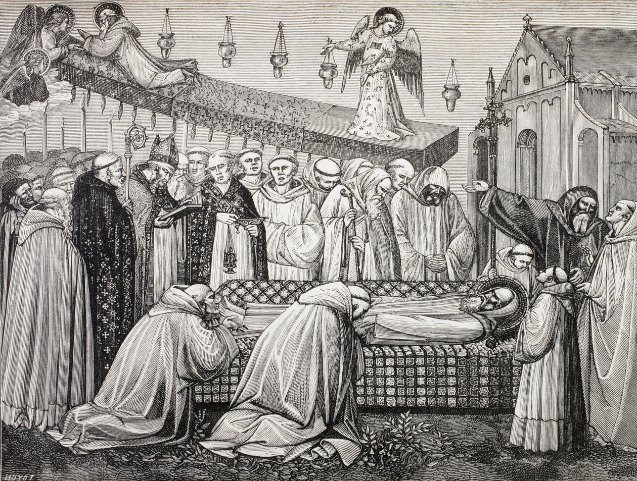Den hellige Benedikt af Nursia eller San Benedetto Da Norcia døde i 480-547 i klosteret i Monte Cassino. af Paul Lacroix