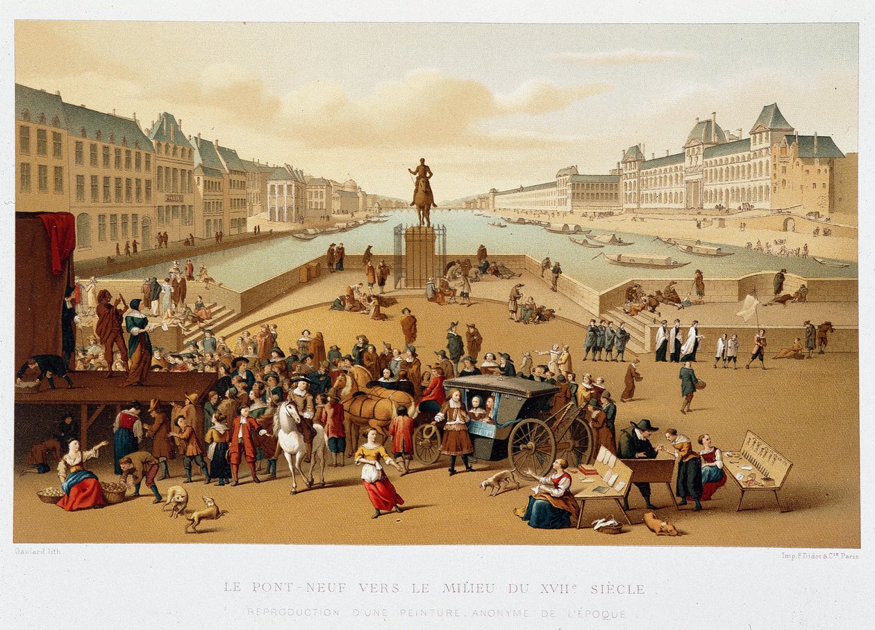 Le Pont Neuf mod midten af det 17. århundrede, "" 17. århundrede - Institutioner: brug og kostumer, Frankrig 1590-1700" af Paul Lacroix af Paul Lacroix