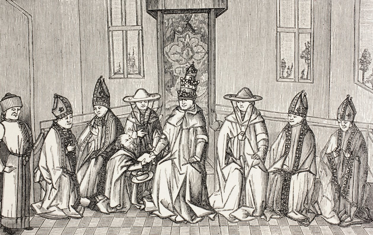 Eremitten Peter overbringer budskabet fra Simeon, patriark af Jerusalem, til pave Urban Ii. af Paul Lacroix