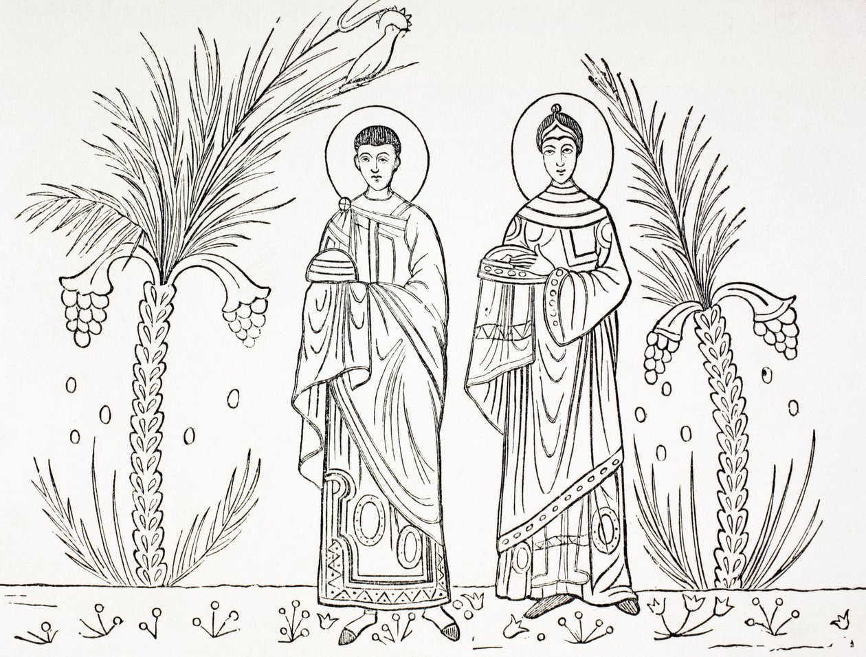 Cecilia og hendes mand Valerian. Efter en mosaik fra det 3. eller 4. århundrede, der er bevaret i Sankt Cecilias Kirke i Rom. af Paul Lacroix