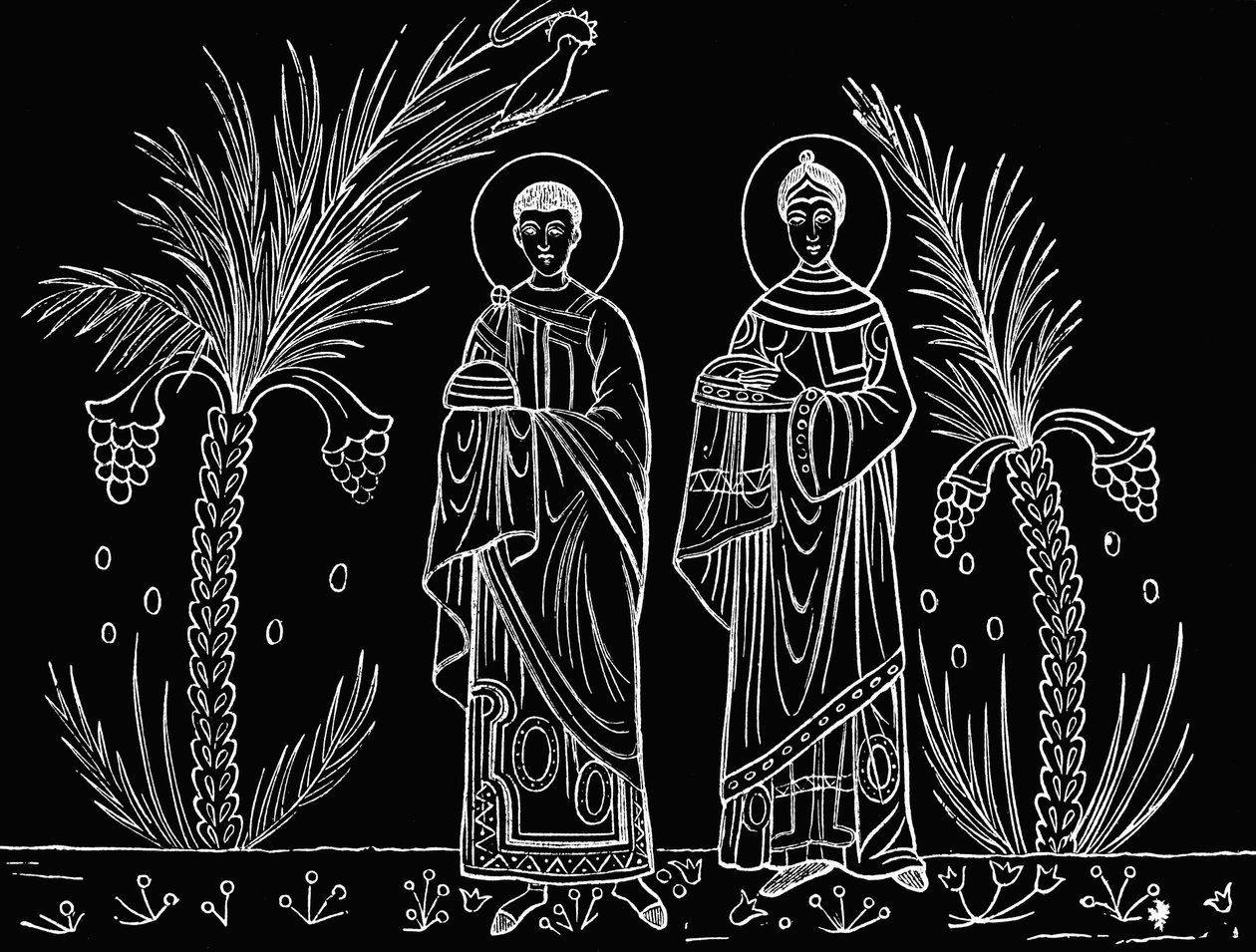 Cecilia og hendes mand Valerian. Efter en mosaik fra det 3. eller 4. århundrede, der er bevaret i Sankt Cecilias Kirke i Rom. af Paul Lacroix