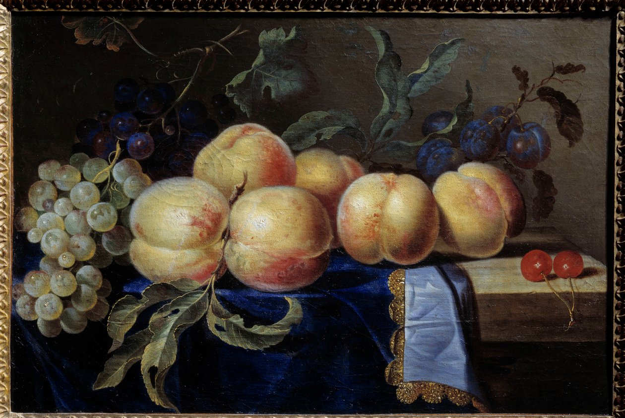 Still Life, Peches. Maleri af Paul Liegeois (17. århundrede) Sun. 0,31x0,47 M Rouen, Musee des Beaux Arts af Paul Liegeois