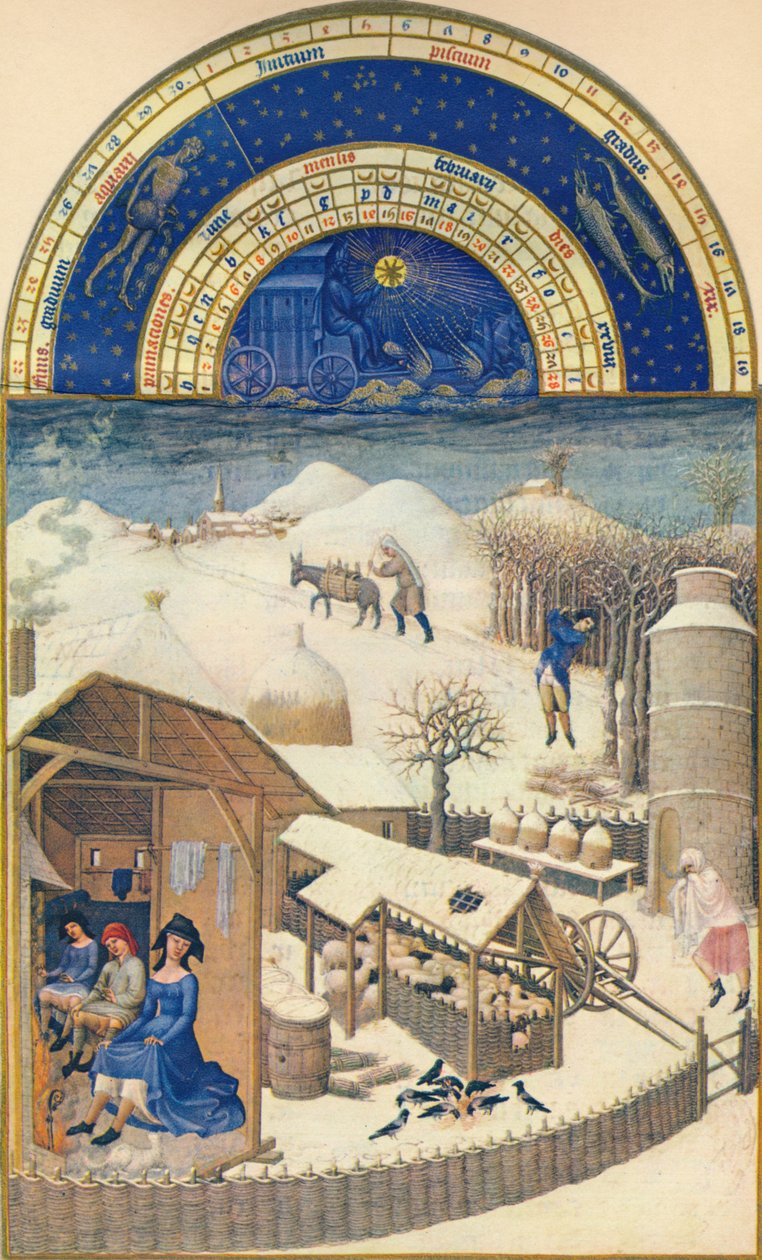 Februar - landsby under sneen, 1400-tallet, 1939. af Paul Limbourg