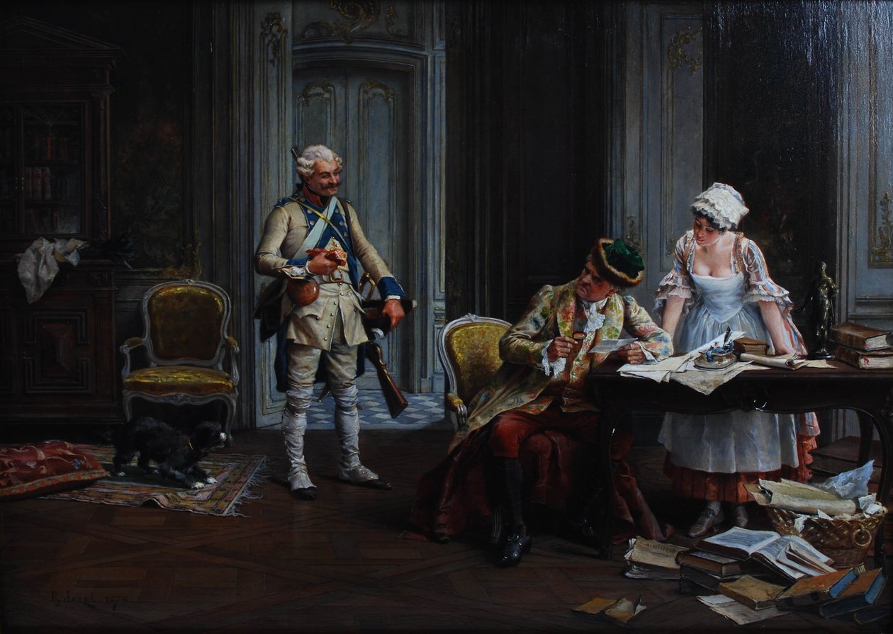 Le Billet de Logement. Olie på plade, signeret og dateret P Jazet 1879 af Paul Léon Jazet