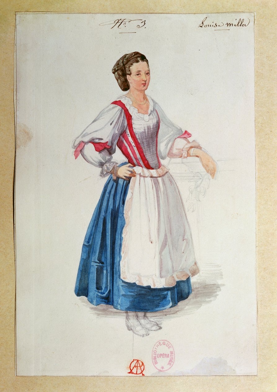 Costume for Luisa Miller by Giuseppe Verdi, sketch af Paul Lormier
