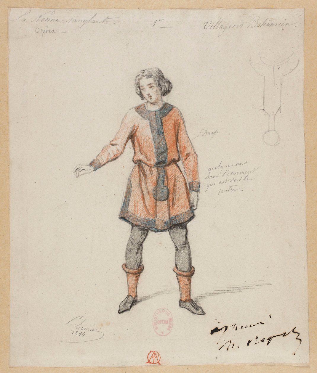 Gounod - Den blodige nonne - Fire kostumemodeller af Paul Lormier - 1. Bøhmisk landsbyboer af Paul Lormier