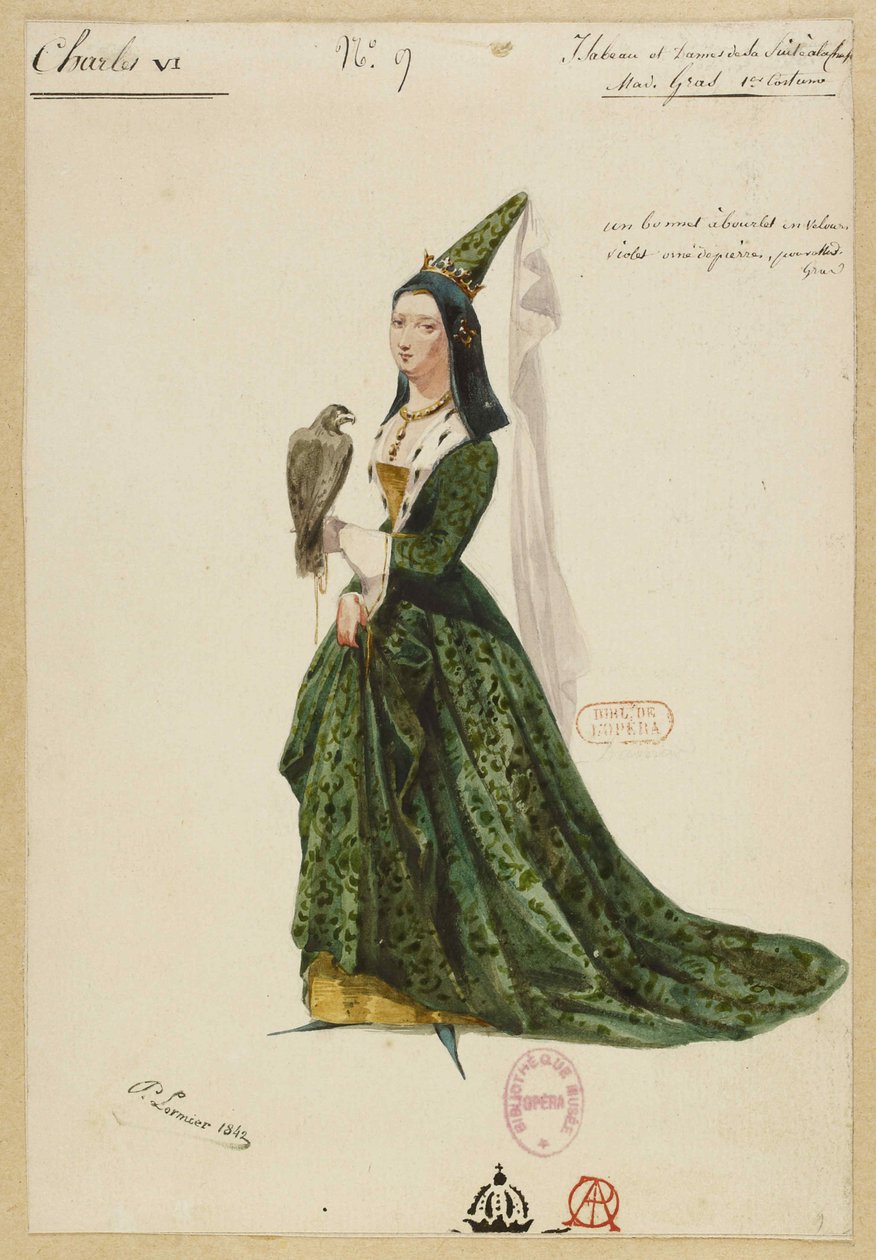 Isabella af Bayern. Kostumedesign til operaen Charles VI af Fromental Halévy, 1843. af Paul Lormier