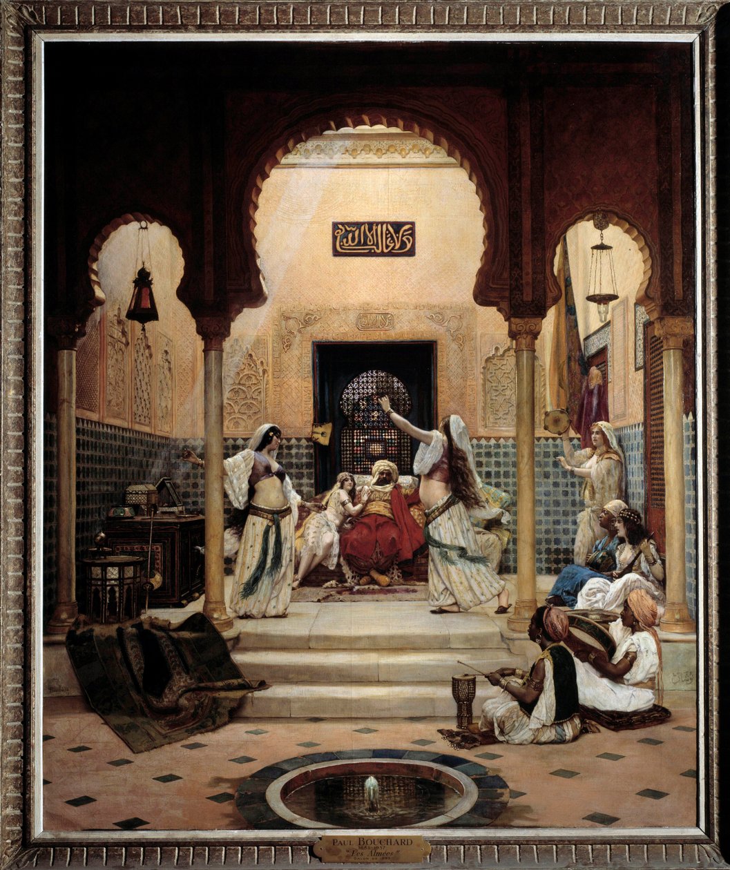 De østlige dansere (mave) i et harem distraherer en pasha. Maleri af Paul Bouchard (1853-1937) 1893 søn. 1,6x1,3 m Paris, musee d