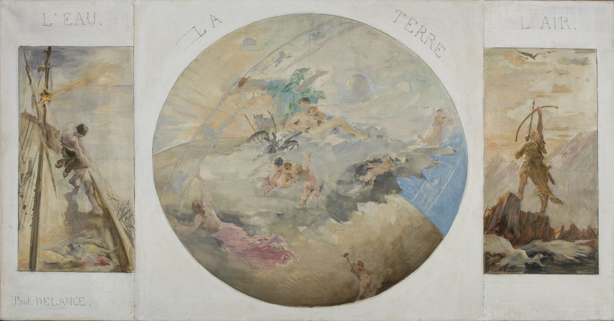 Skitse til spisesalen i Hôtel de Ville i Paris: Water, Earth, Air, mellem 1891 og 1892 (olie på lærred) af Paul Louis Delance