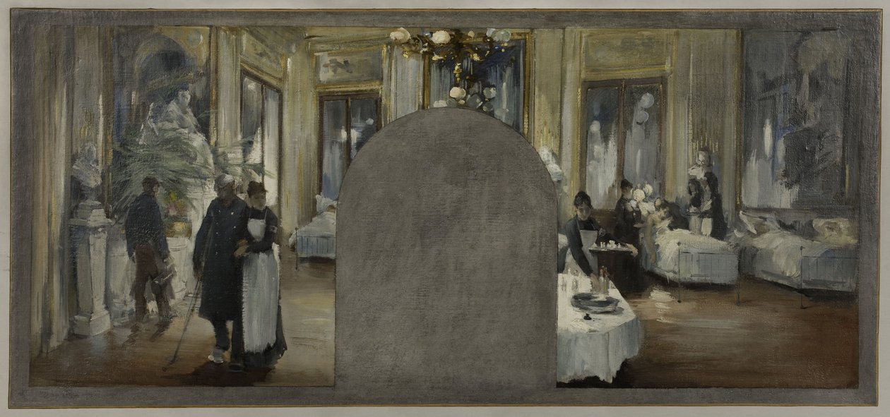 Skitse til kabinettet for præfekten af Hôtel de Ville de Paris: Ambulancen fra Théâtre Français af Paul Louis Delance