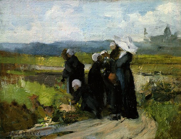 The Orphans of Bayeux (olie på panel) af Paul Louis Delance