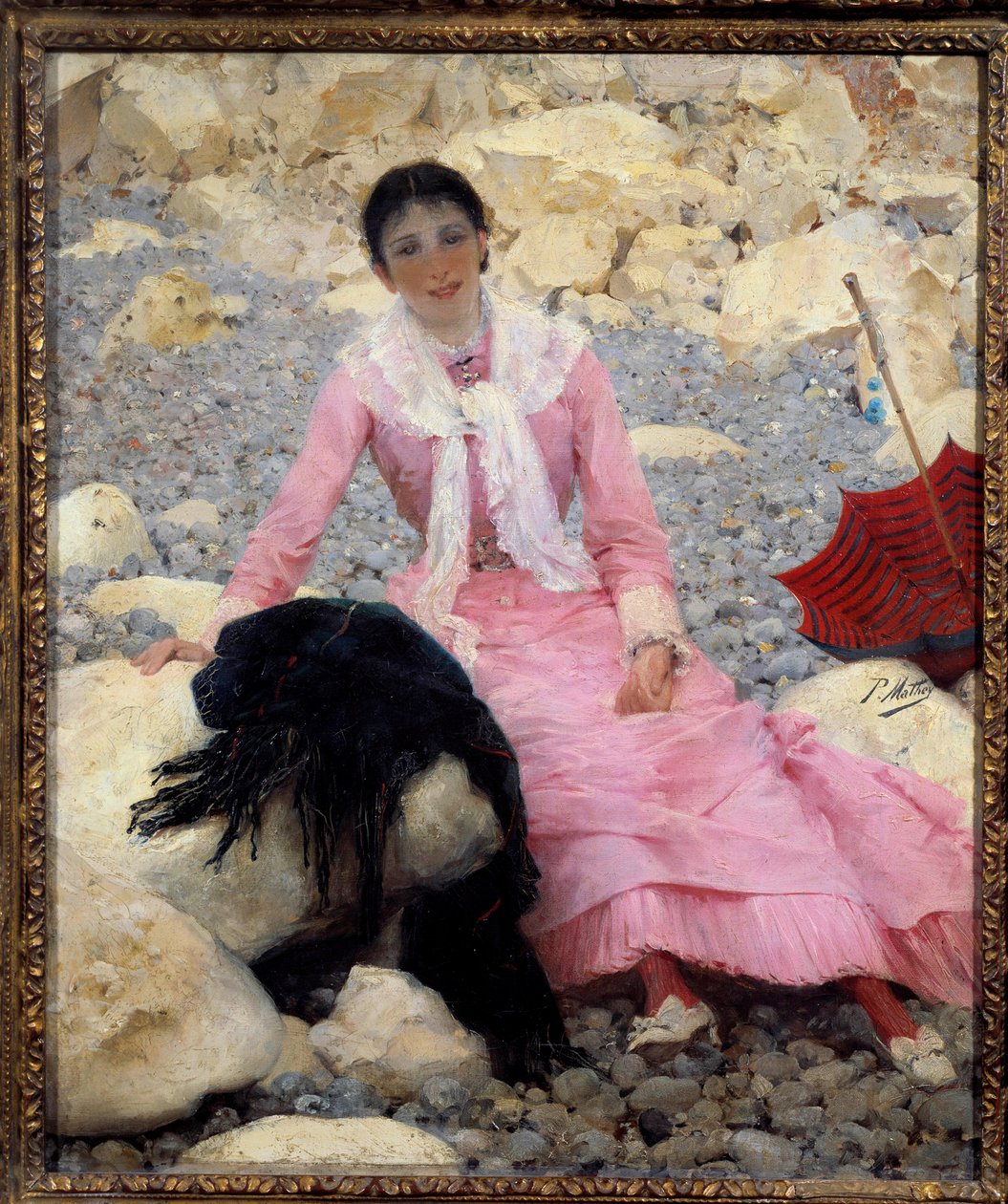 Portræt af Fernande Mathey (1857-1941) på stranden Maleri af Paul Mathey (1844-1929) 1800-tallet søn. 0,55x0,46 m Paris, musee d