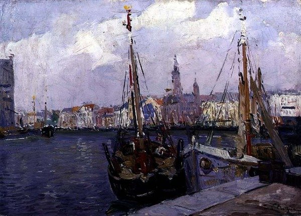 Havnen i Oostende (olie om bord) af Paul Mathieu