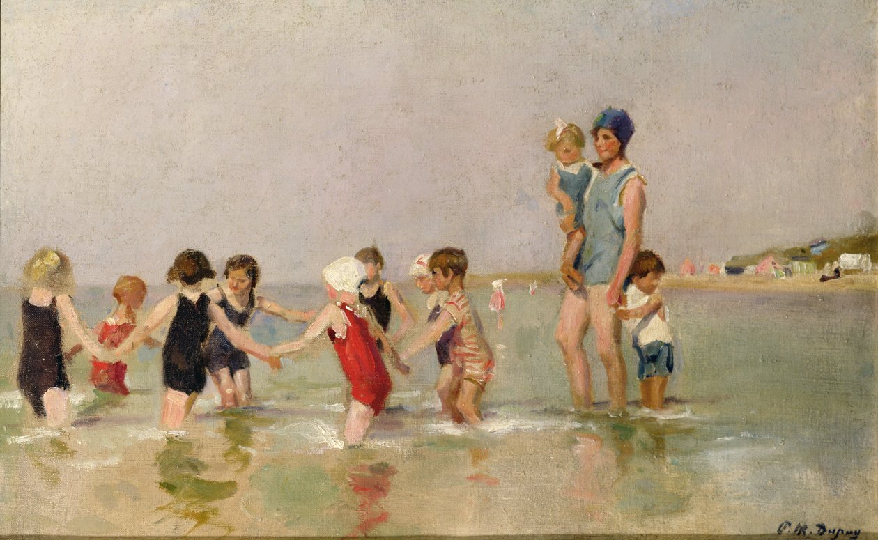 Børn, der bader (olie på lærred) af Paul Michel Dupuy