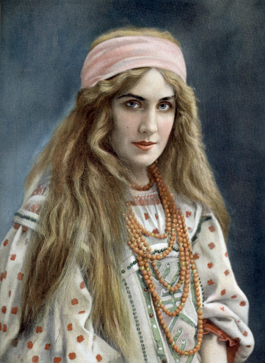 Operasangerinde Marguerite Carre (1880-1947) som Snegourotchka i operaen Snegourotchka, Paris, foto af Paul Nadar fra det franske blad "Le Theatre" juli 1908 af Paul Nadar