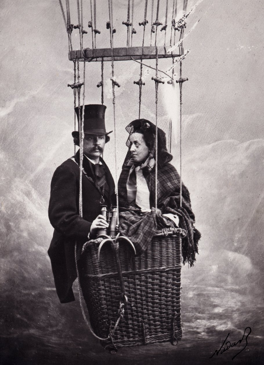 Paul Nadar og hans kone i ballonens kurv (luftballon) (s/h-billede) af Paul Nadar