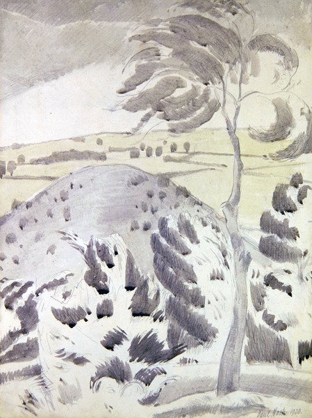 Bakke og træ af Paul Nash
