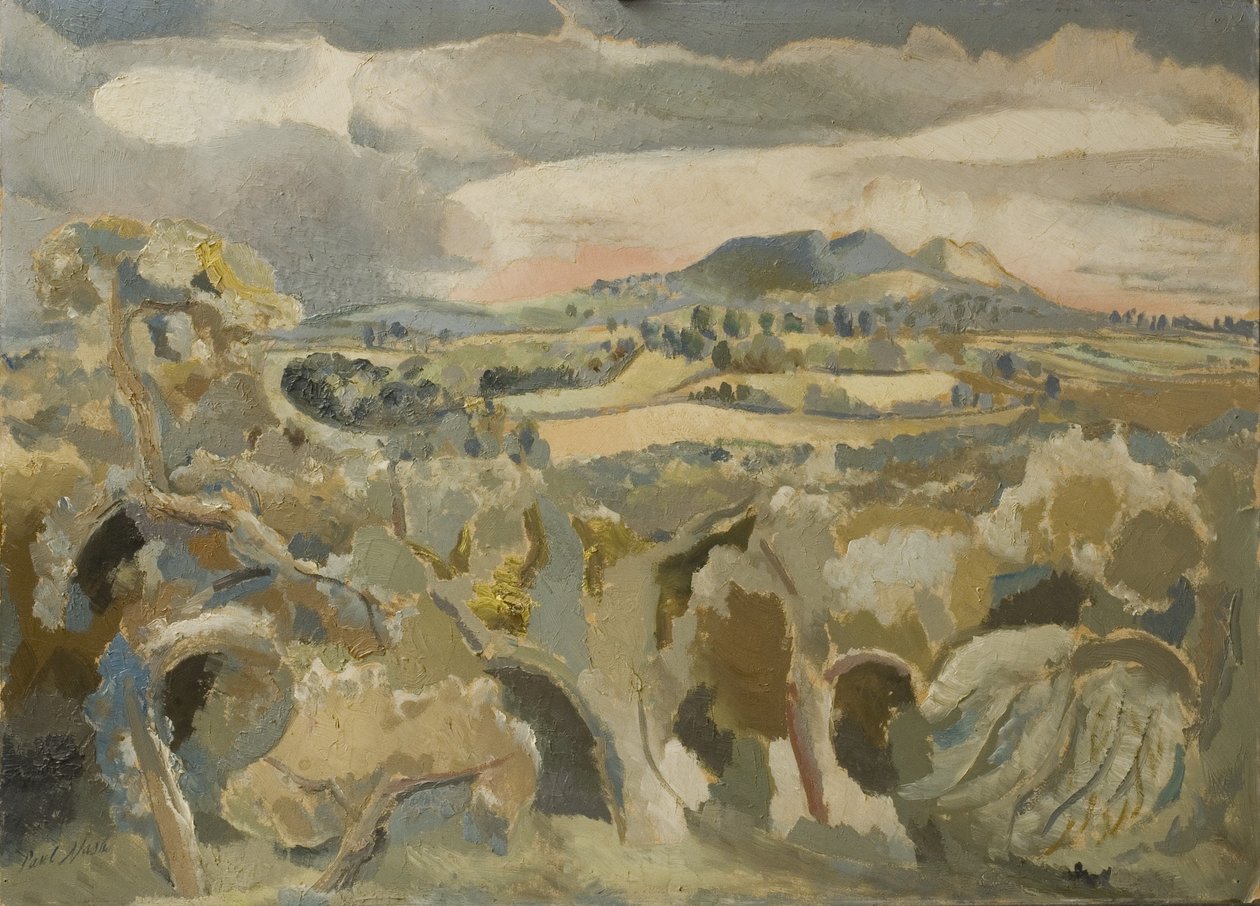 Landskab af Malvern Distance af Paul Nash