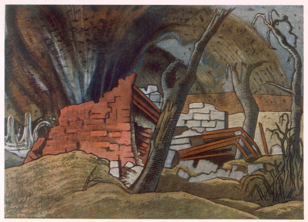 Shell Bursting, fra britiske kunstnere ved fronten, fortsættelse af vestfronten, tredje del, Paul Nash af Paul Nash