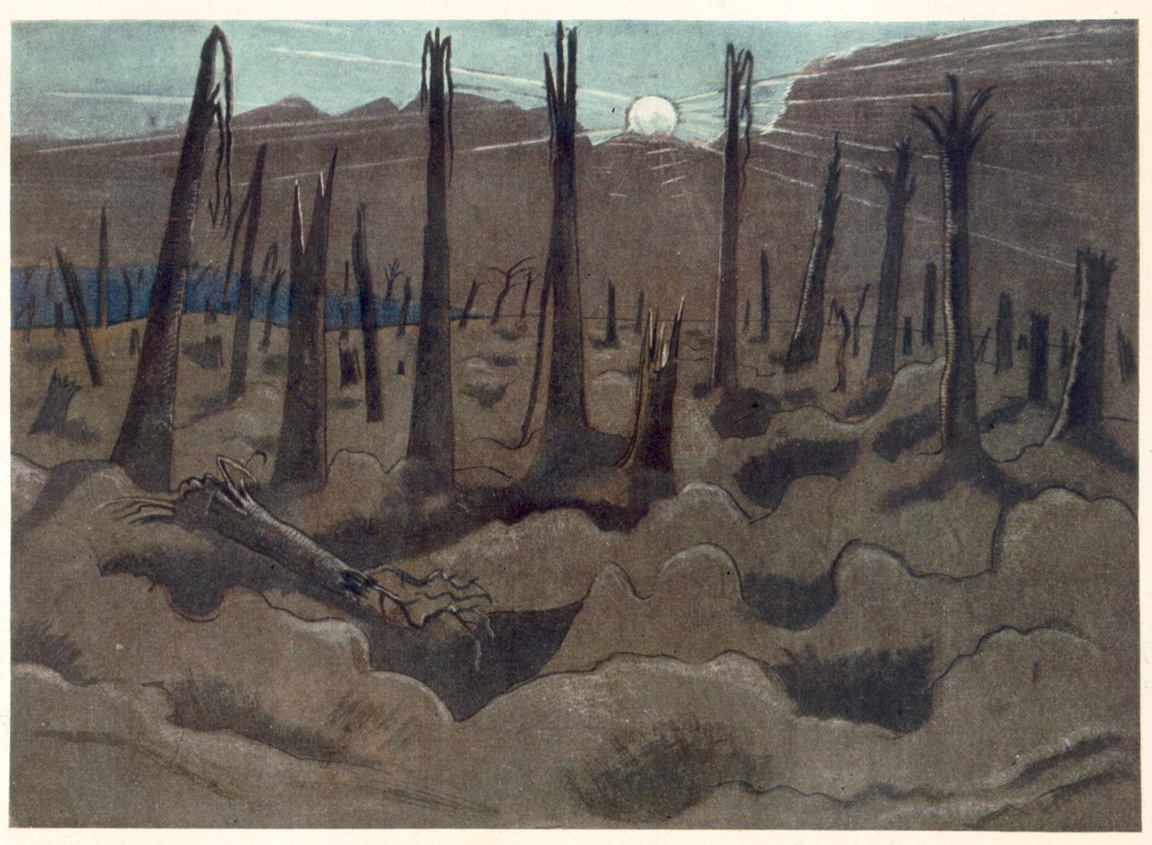 Sunrise, Inverness Copse, fra britiske kunstnere ved fronten, fortsættelse af vestfronten, tredje del, Paul Nash af Paul Nash