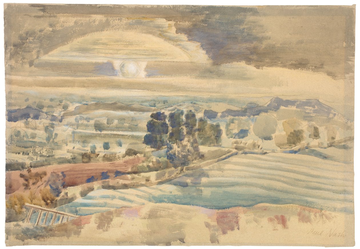 Solopgang over dalen af Paul Nash