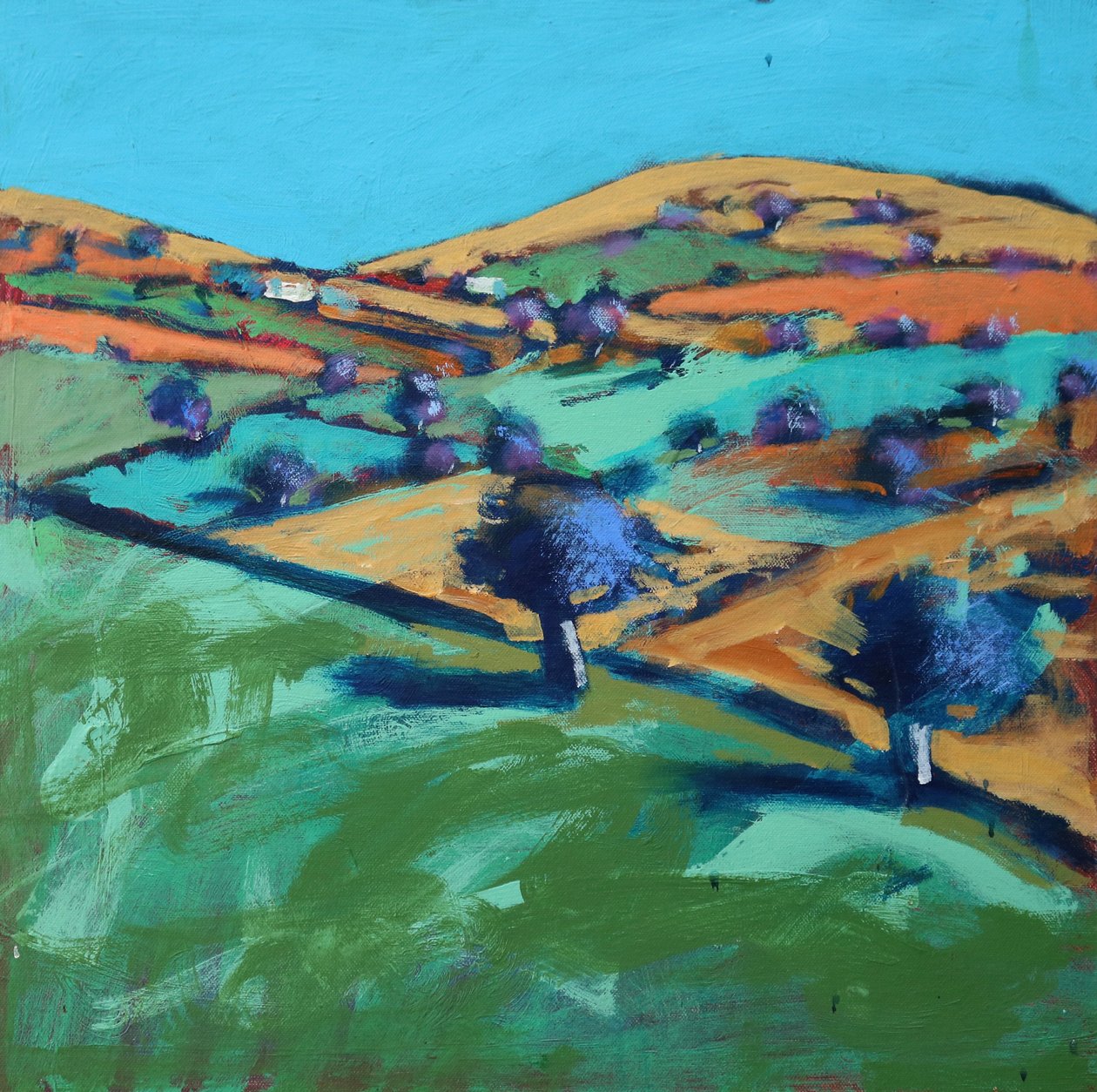 Farm Cornwall, 2021 (akryl på plade) af Paul Powis