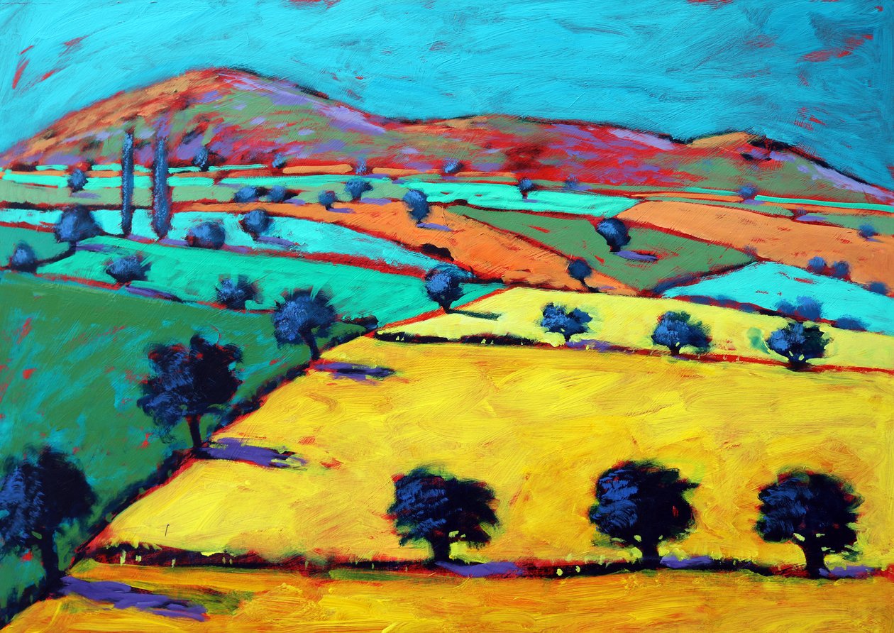Golden Valley (akryl om bord) af Paul Powis