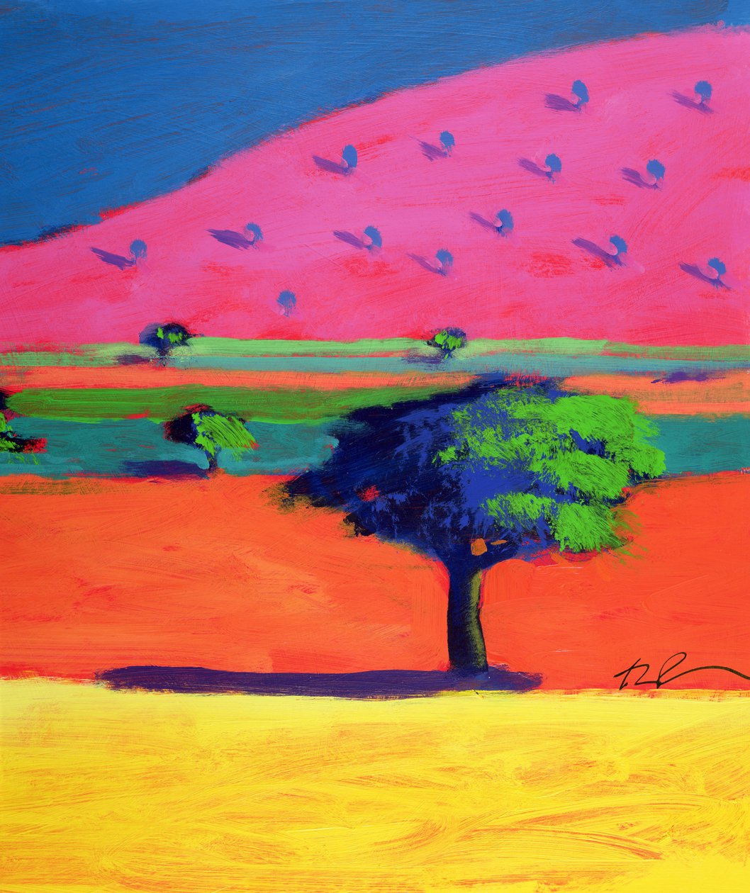 Pink Hill (akryl på kort) af Paul Powis