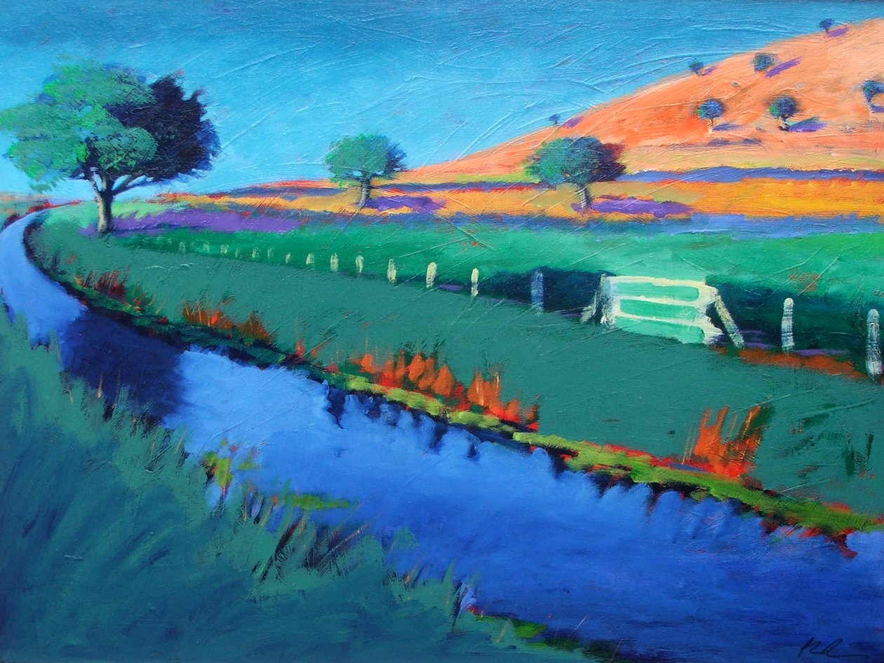 River Teme (akryl om bord) af Paul Powis