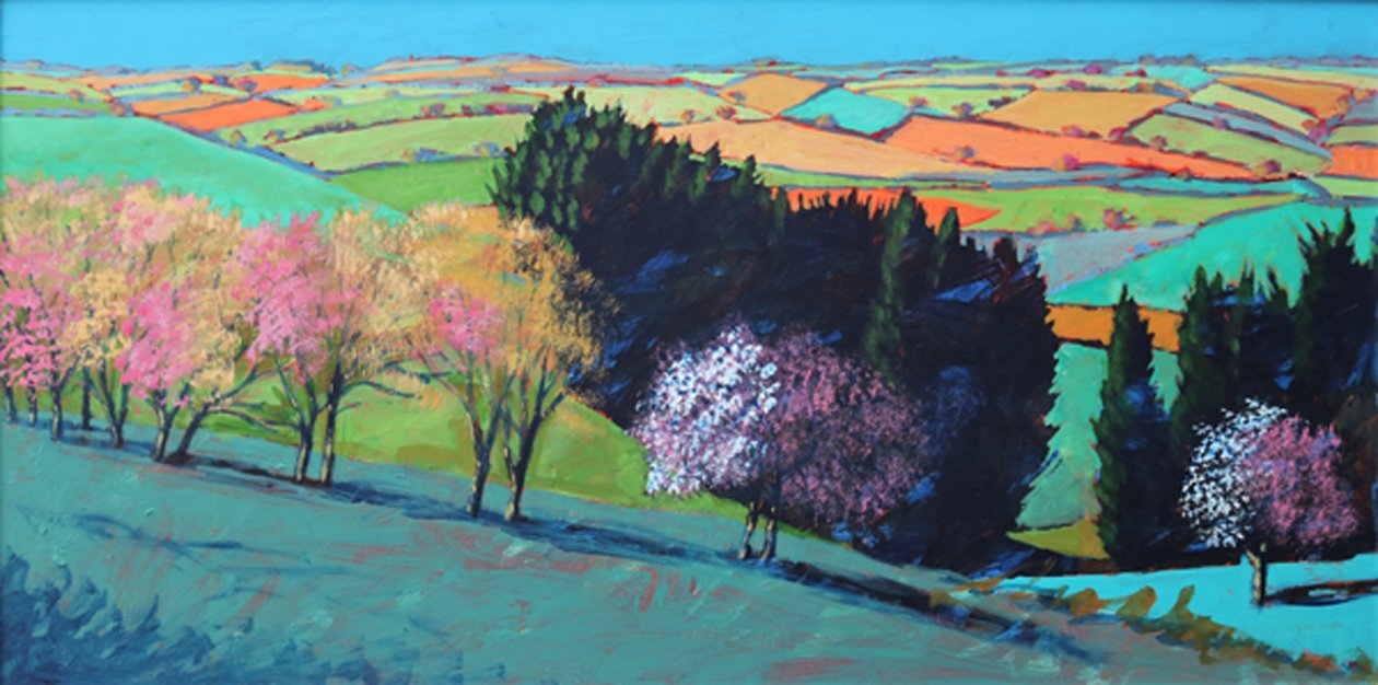 Teme Valley blomst (akryl om bord) af Paul Powis