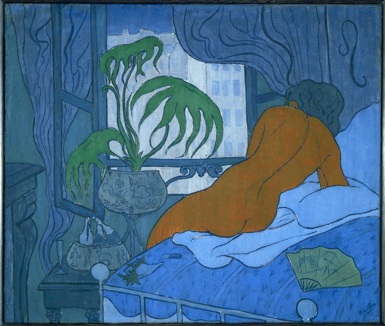 Det blå værelse, eller nøgen med vifte. 1891 (maleri på lærred) af Paul Ranson