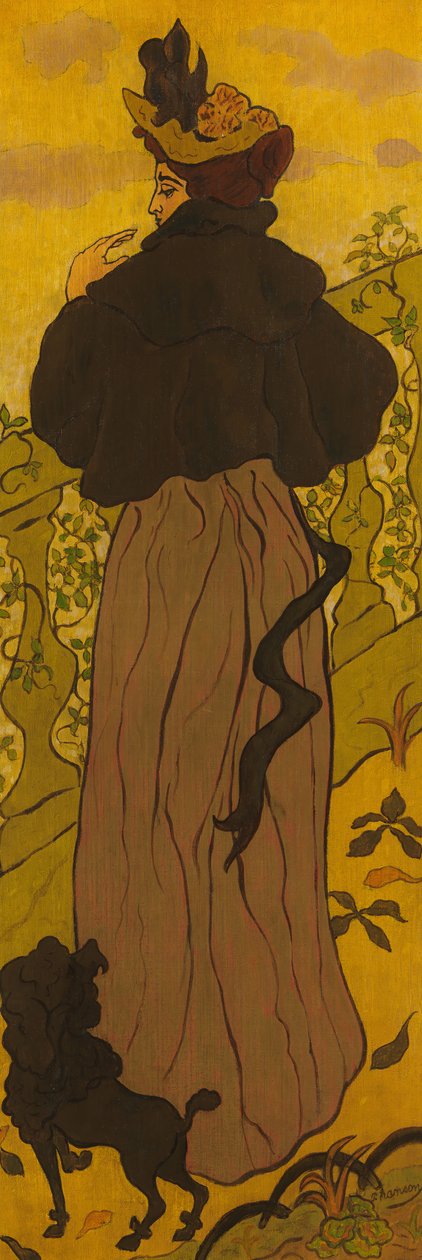 Kvinde stående ved siden af en balustrade med en puddel, ca. 1895. af Paul Elie Ranson