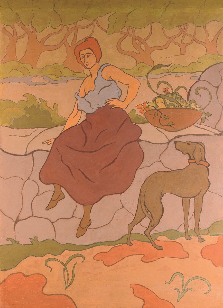 Kvinde og Hund med Halsbånd; Kvinde med hund iført halskæde, ca. 1894-1895 af Paul Elie Ranson