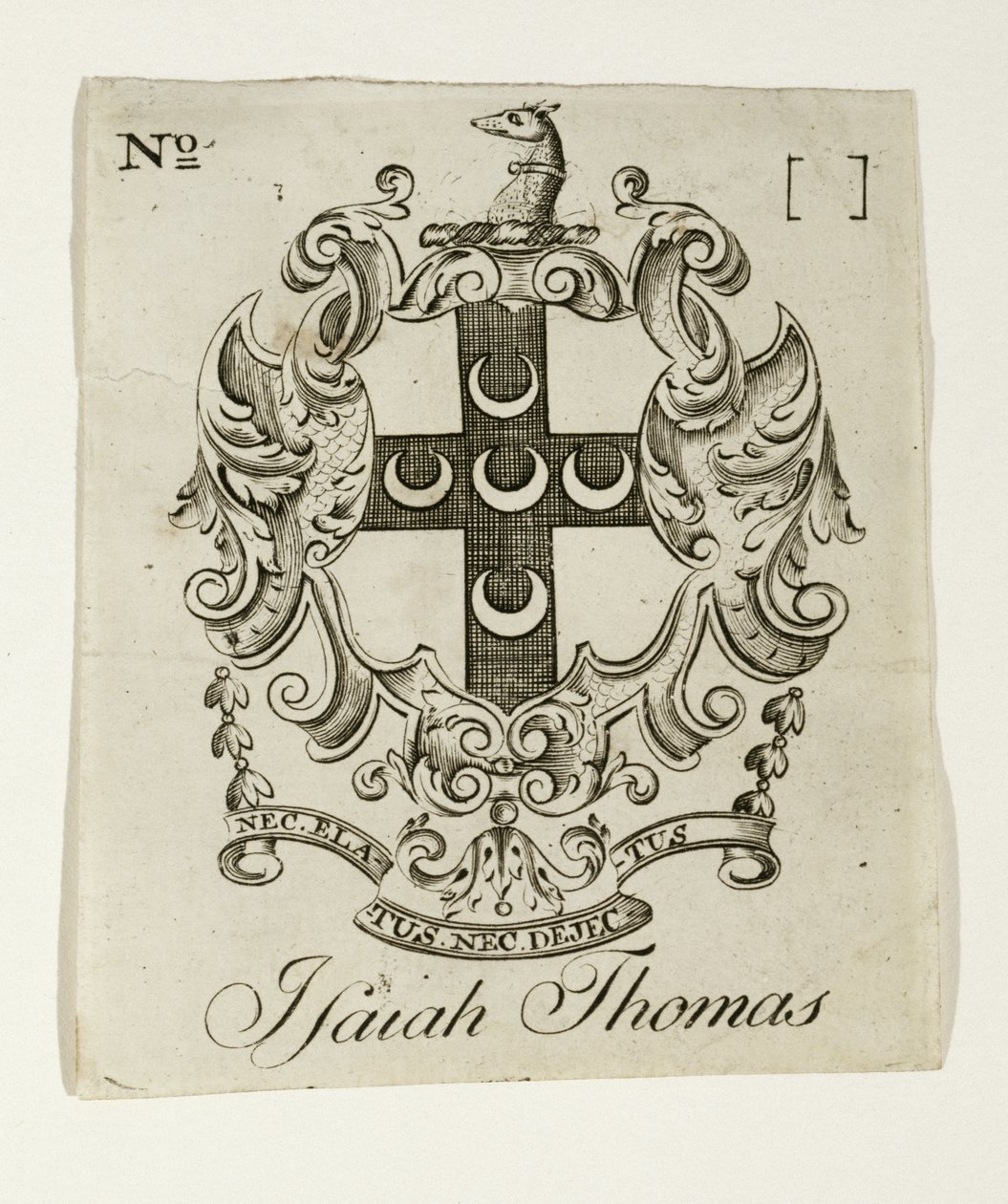 Bogplade for Isaiah Thomas (1749-1831), ca. 1765-1770 (gravering på lagt papir) af Paul Revere