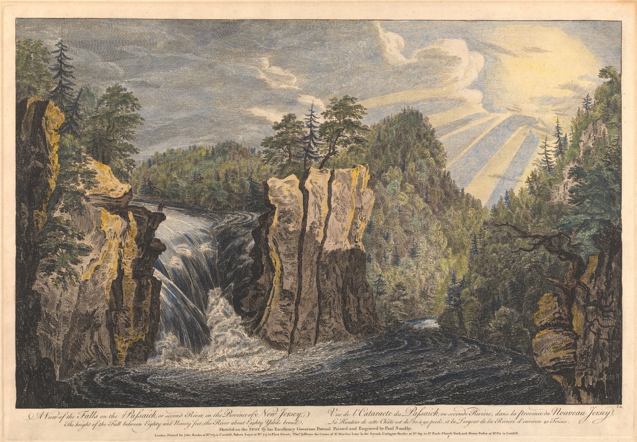 Udsigt over vandfaldene ved Passaic, eller Second River, i provinsen New Jersey af Paul Sandby