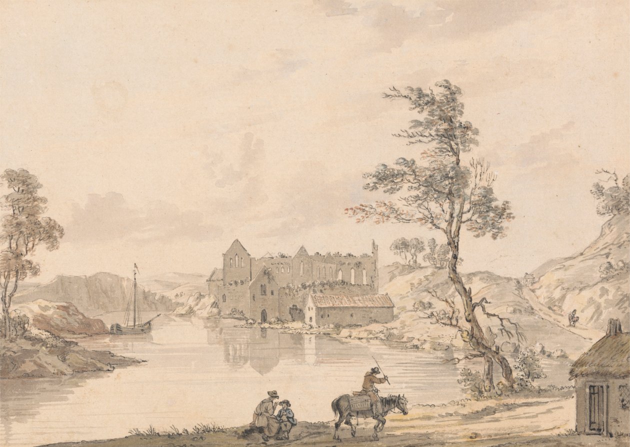 Askeaton Abbey nær Limerick, Irland ved floden Deel af Paul Sandby