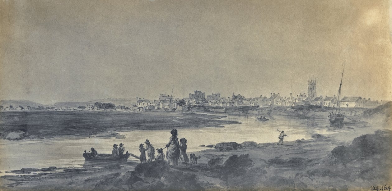 Cardiff from the South (pen  blæk og lavering på papir) af Paul Sandby