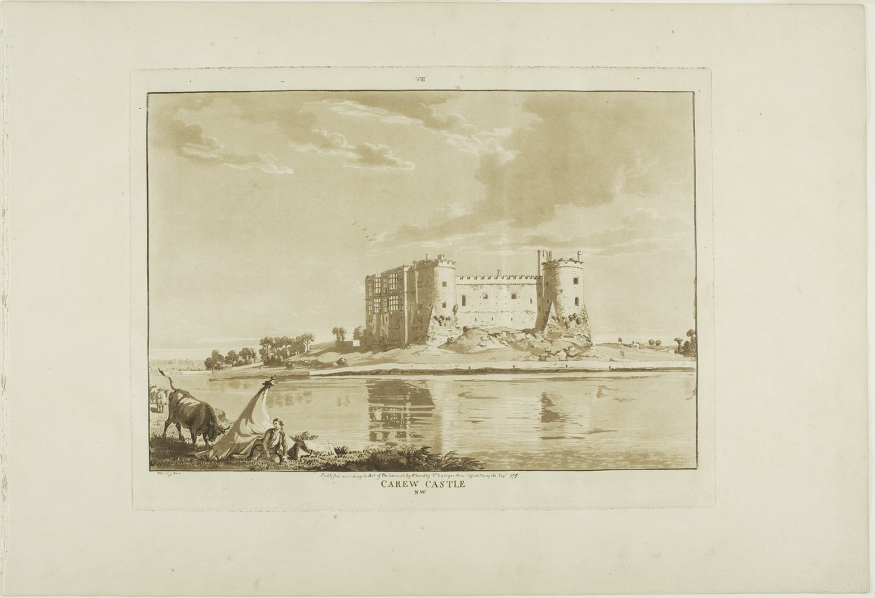Carew Castle, planche otte fra Twelve Views in Wales af Paul Sandby