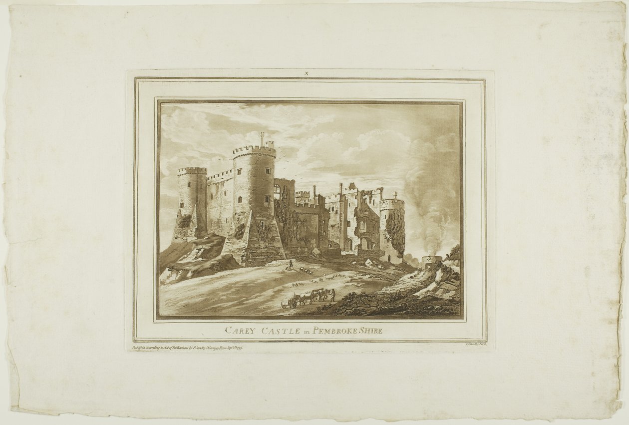 Carey Castle i Pembroke Shire fra tolv visninger i Aquatinta fra tegninger taget på stedet i South Wales af Paul Sandby