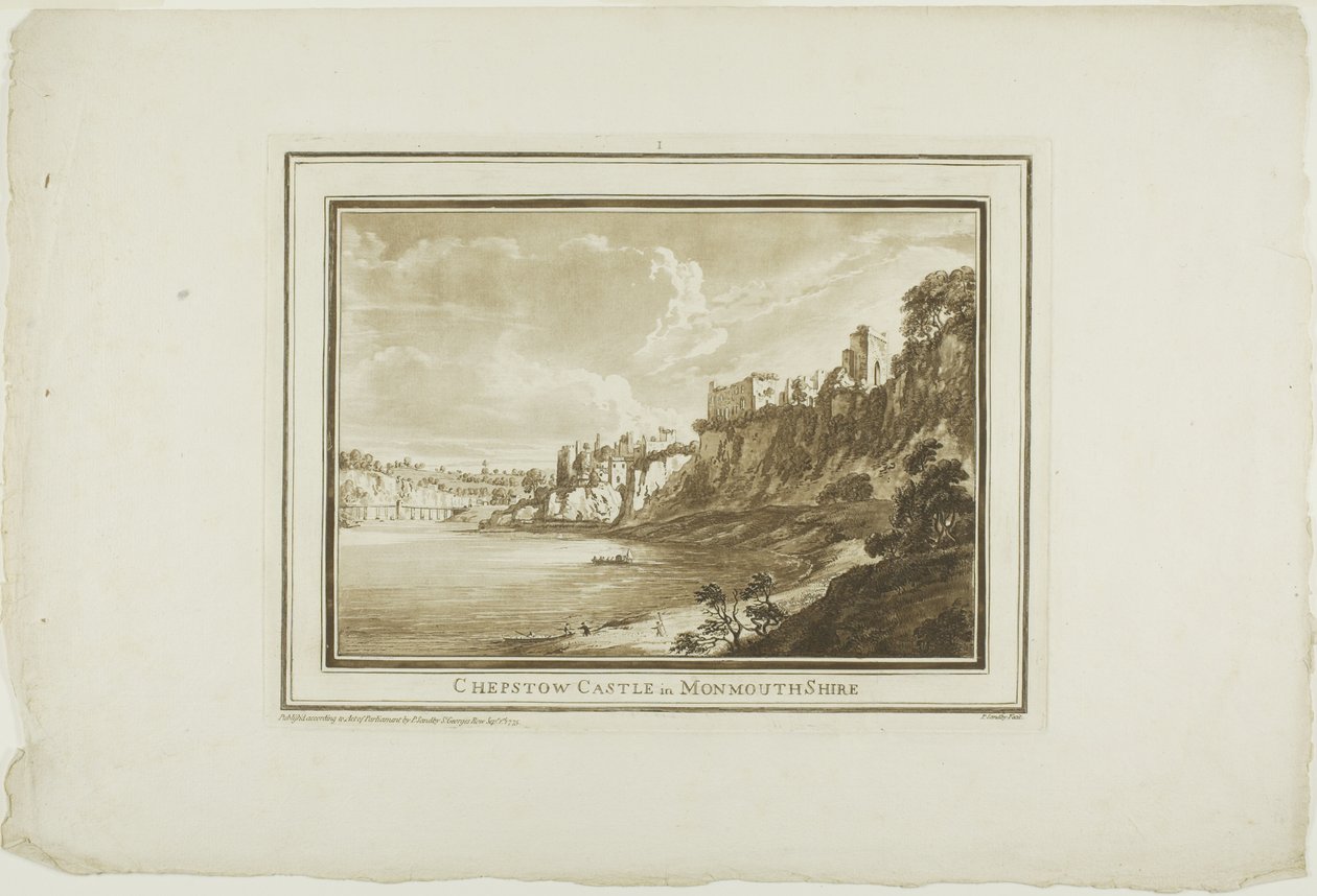 Chepstow Castle i Monmouth Shire, fra tolv udsigter i Aquatinta fra tegninger taget på stedet i det sydlige Wales af Paul Sandby
