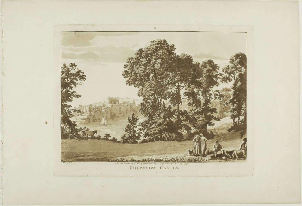 Chepstow Castle, planche fire fra Twelve Views in Wales af Paul Sandby