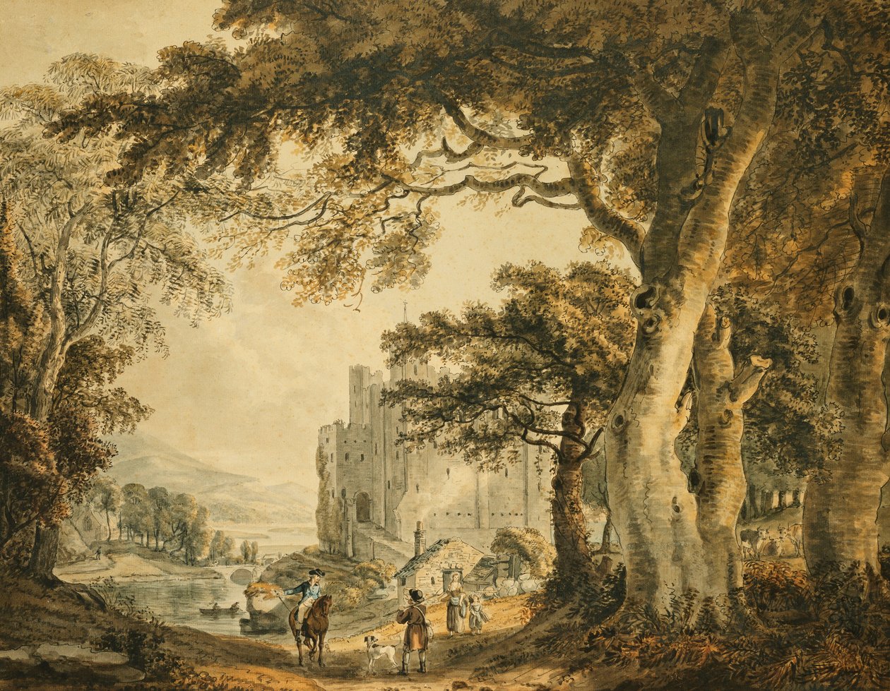 Figurer på en bane før Rochester Castle, af Paul Sandby