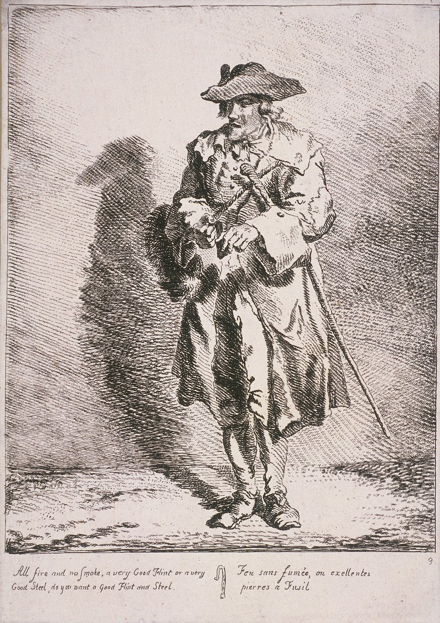 Sælger af flint og stål, Cries of London, 1760 af Paul Sandby