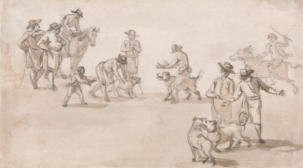 Gruppe af figurer: En hundekamp af Paul Sandby