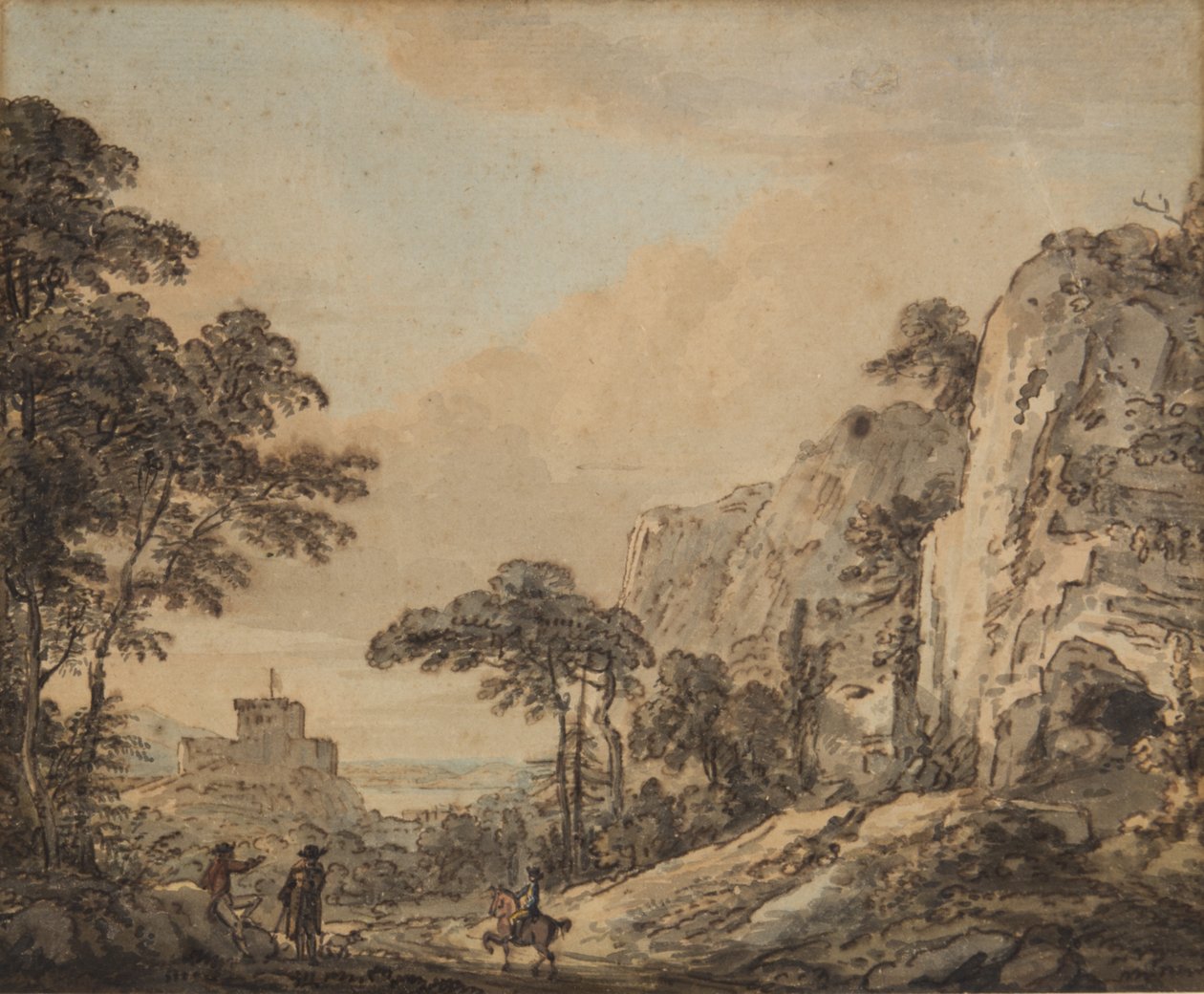 Landskab med rytter (pen, blæk, pensel og wc på papir) af Paul Sandby