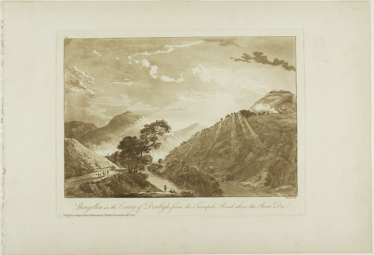 Llangollin i County of Denbigh, fra Turnpike Road Above the River Dee af Paul Sandby