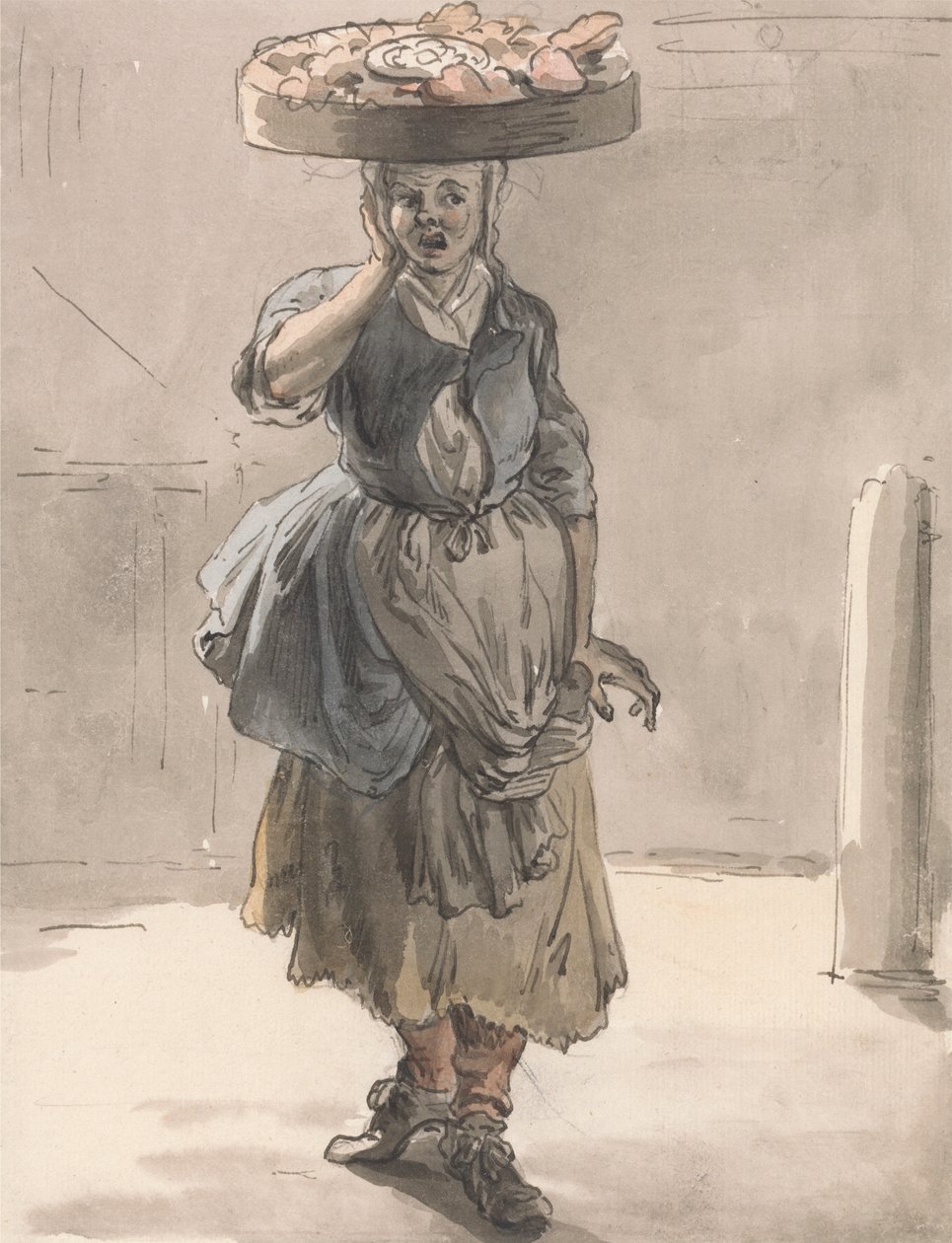 London Cries: A Girl with a Basket on Her Head ("Lights for the Cats, Liver for the Dogs") af Paul Sandby